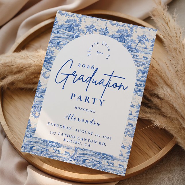Invitación Blue Floral Toile Graduation Party (Subido por el creador)