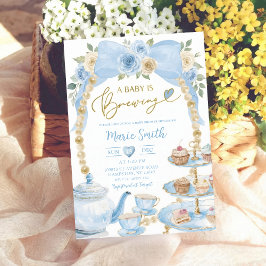 Invitación blue floral watercolor baby shower tea coquette