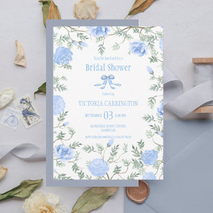 Invitación Blue Floral Watercolor Bridal Shower Boda