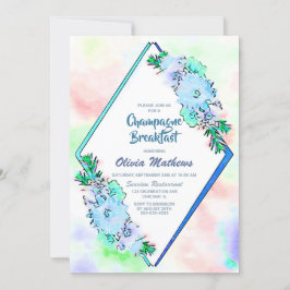 Invitación Blue Floral Watercolor Champagne Desayuno