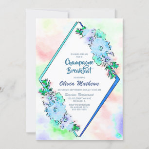 Invitación Blue Floral Watercolor Champagne Desayuno