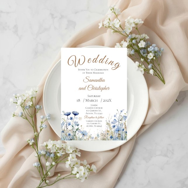 Invitación Blue Floral Wedding Invitation (Subido por el creador)