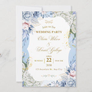 Invitación Blue Floral Wedding Invitation Elegant Romantic 