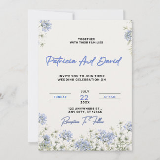 Invitación Blue Floral Wedding Invitation Template | Elegant 