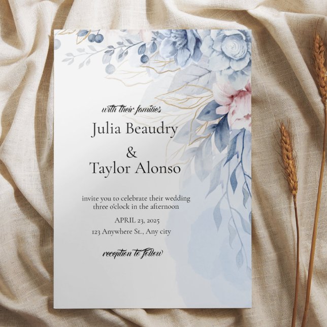 Invitación Blue Floral Wedding Invitation with White Dove | E (Subido por el creador)
