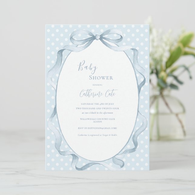 Invitación Blue Floral Whimsical Baby Shower  (Anverso de pie)