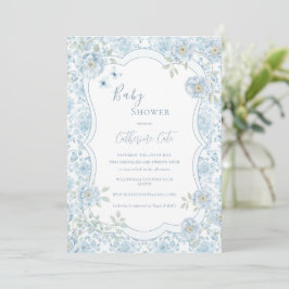 Invitación Blue Floral Whimsical Baby Shower