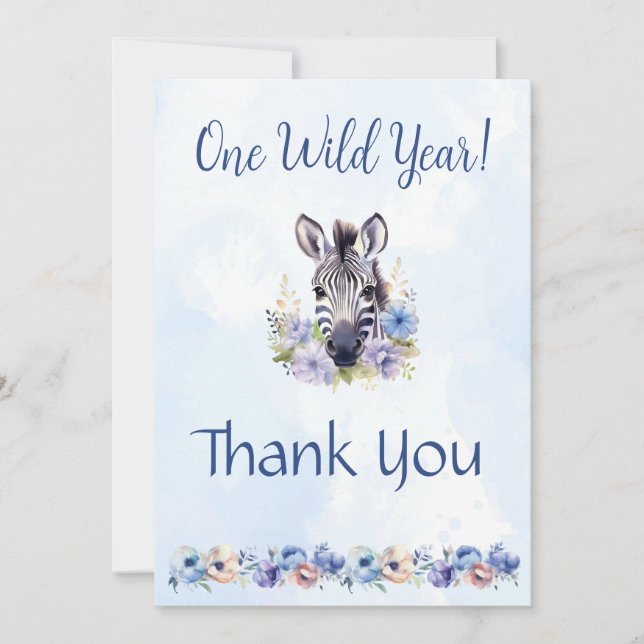 Invitación Blue Floral Zebra Birthday (Día de la cebra floral (Anverso)