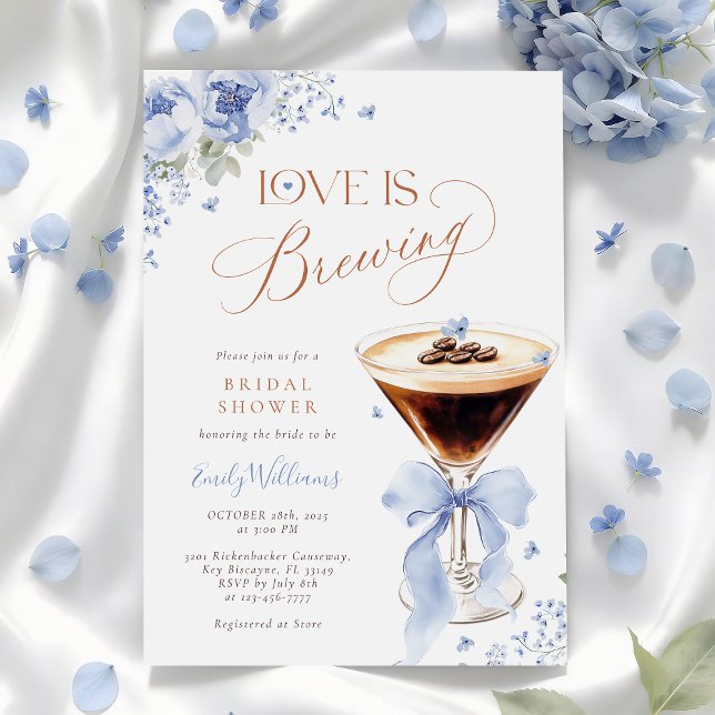 Invitación Blue Florals Coffee Bridal Shower (Subido por el creador)