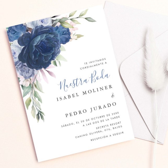 Invitación Blue Flower Bouquet Nuestra Boda Boda español (Subido por el creador)