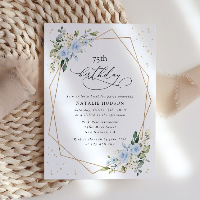 Invitación Blue Flowers, White Flowers, Greenery, Birthday (Subido por el creador)