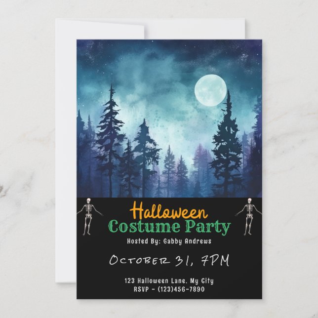 Invitación Blue Forest Luna Llena Halloween Negro (Anverso)