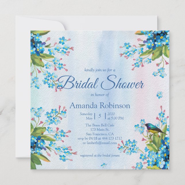 Invitación Blue Forget-me-not Bridal Shower (Anverso)