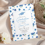 Invitación Blue Forget Me Not Graduation Party Invite<br><div class="desc">Celebrate a lasting milestone with this "Forget-Me-Not" graduation invitation. Featuring a vibrant watercolor pattern of bright blue flowers and petals surrounding a clean central frame. This cheerful, symbolic design with a blue grad cap silhouette is perfect for high school or university graduates of the Class of 2026. Easily personalize with...</div>