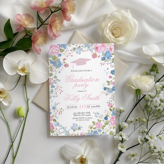 Invitación Blue Forget Me Not Graduation Party Invite (Subido por el creador)