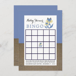 Invitación Blue Fox Burlap Baby Shower Bingo