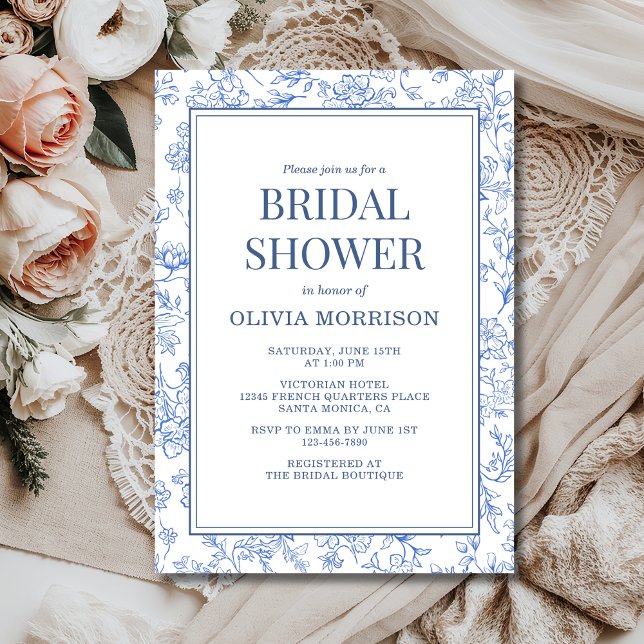 Invitación Blue French Chinoiserie Floral Bridal Shower (Subido por el creador)