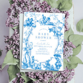 Invitación Blue French Country Farm Animal Boy Baby Shower