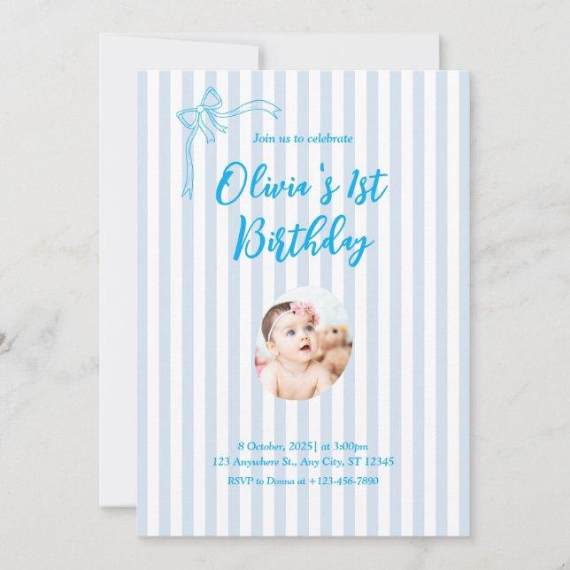 Invitación Blue French Personalized 1st Birthday Invitation (Anverso)