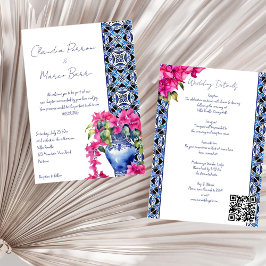 Invitación Blue French Tiles Bougainvillea boda elegante