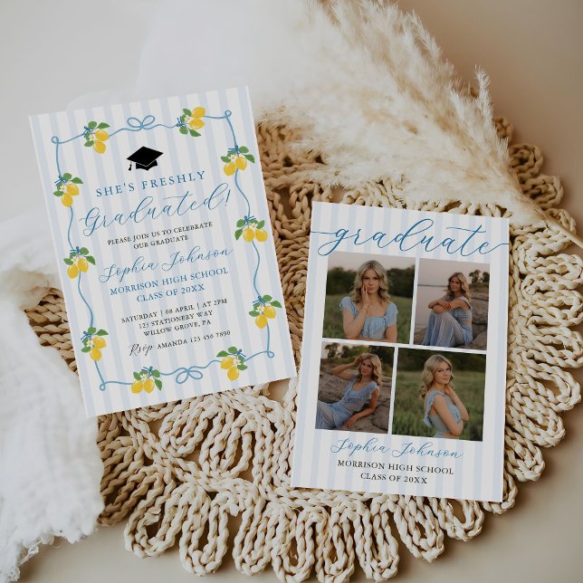 Invitación Blue Freshly Lemon Citrus Graduation Party (Subido por el creador)
