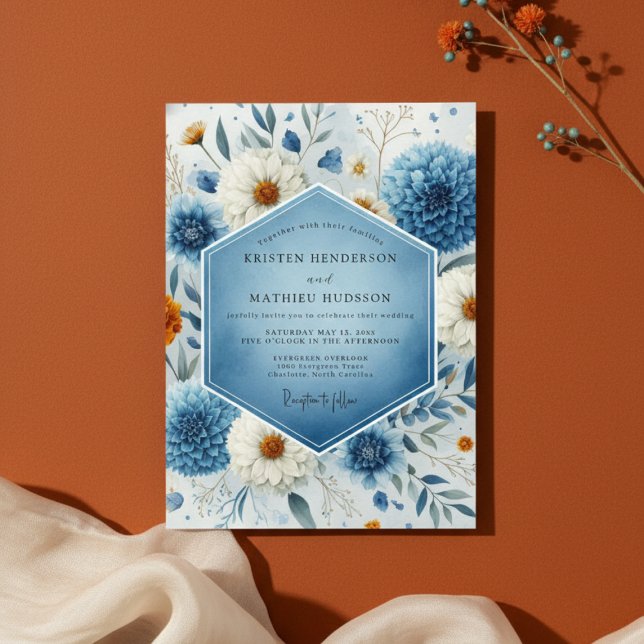 Invitación Blue Frosted Botanical Romance Wedding (Subido por el creador)