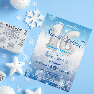 Invitación Blue Frozen Winter Wonderland Sweet 16 cumpleaños
