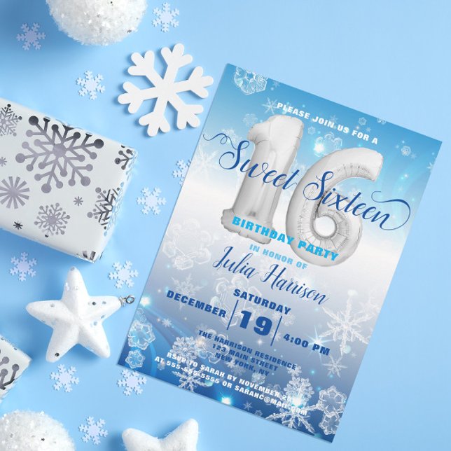Invitación Blue Frozen Winter Wonderland Sweet 16 cumpleaños (Subido por el creador)
