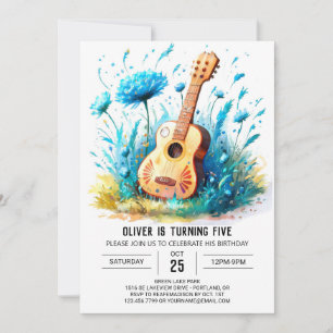 Invitación Blue Fun Guitar Boy Cumpleaños