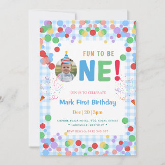 Invitación Blue Fun to Be One Photo  First Birthday