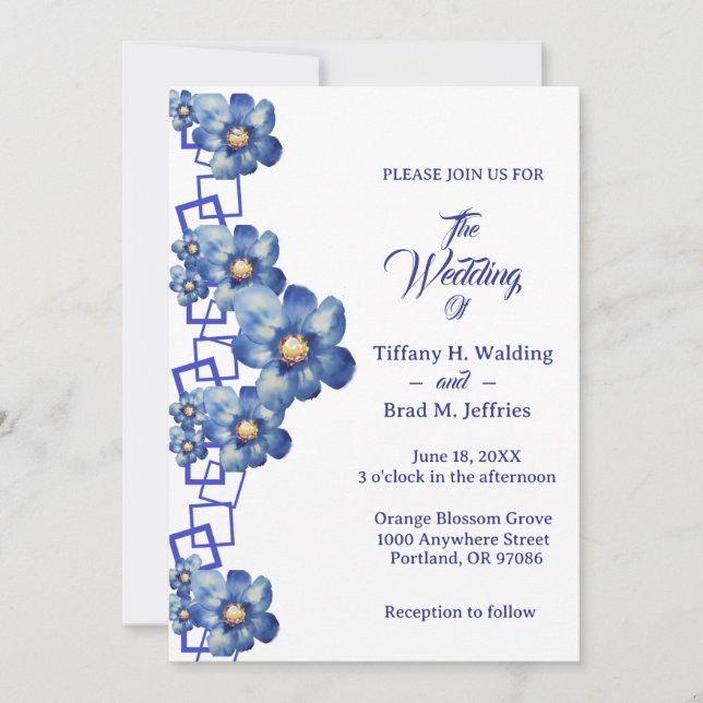 Invitación Blue Garden Perennials & Forget Me Nots Boda (Anverso)