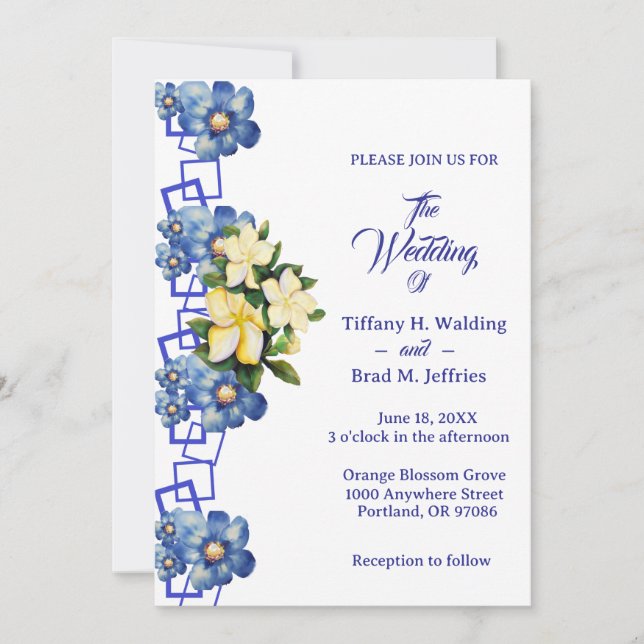 Invitación Blue Garden Perennials & Gardenia Boda (Anverso)
