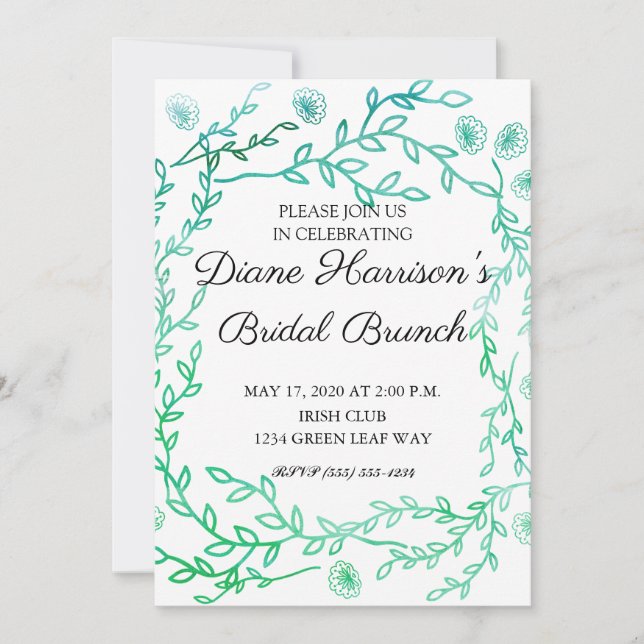 Invitación Blue Garden Watercolor Stems Wedding Shower (Anverso)