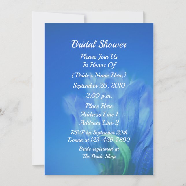 Invitación Blue Gentian Flower Bridal Shower  (Anverso)