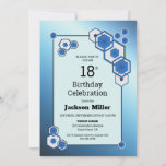 Invitación Blue Geometric Hexagonal 18th Birthday Party<br><div class="desc">Diseño hexagonal geométrico moderno invitación a la fiesta de 18 años.</div>