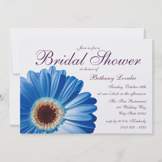 Invitación Blue Gerbera Daisy Bridal Shower (Anverso)