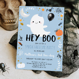 Invitación Blue Ghost Hey Boo Cumpleaños