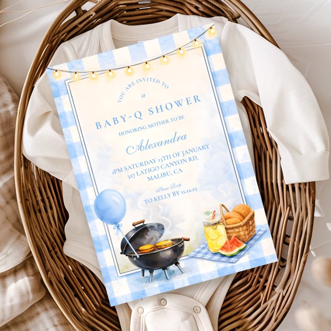 Invitación Blue Gingham Baby Q Baby Shower (Subido por el creador)