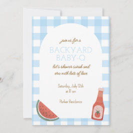 Invitación Blue Gingham Baby-Q Baby Shower Invitation