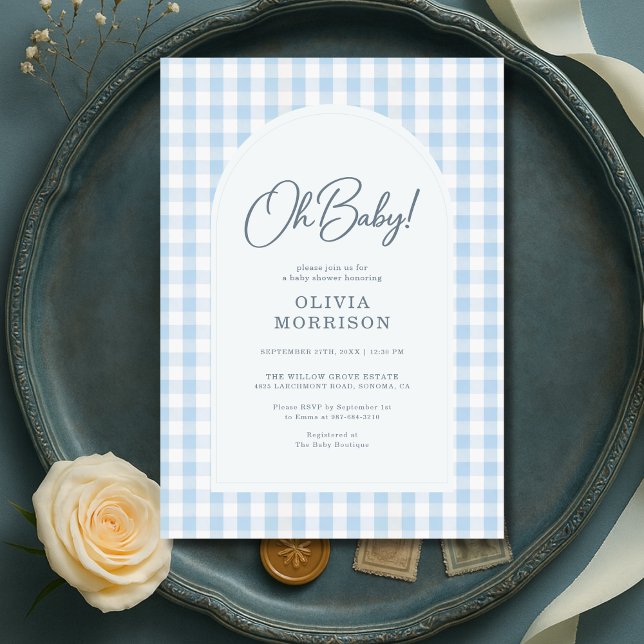 Invitación Blue Gingham Baby Shower (Subido por el creador)