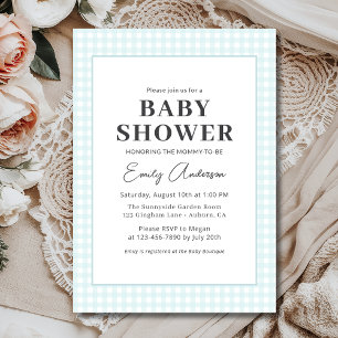 Invitación Blue Gingham Baby Shower