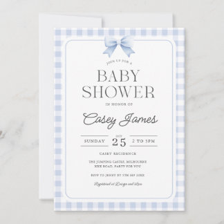 Invitación Blue Gingham Baby Shower Invitation