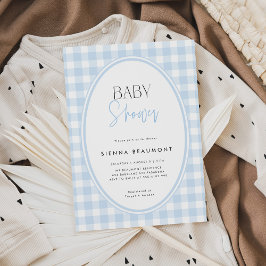 Invitación Blue Gingham Baby Shower Invitation