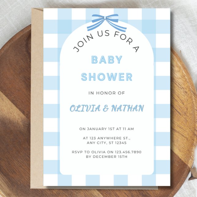 Invitación Blue Gingham Baby Shower Invitation, Blue Baby Boy (Subido por el creador)