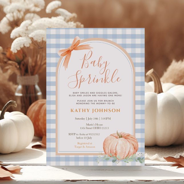 Invitación Blue Gingham Baby Sprinkle Pumpkin Baby Shower (Subido por el creador)