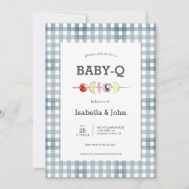 Invitación Blue Gingham Barbecue Baby Shower Invitation