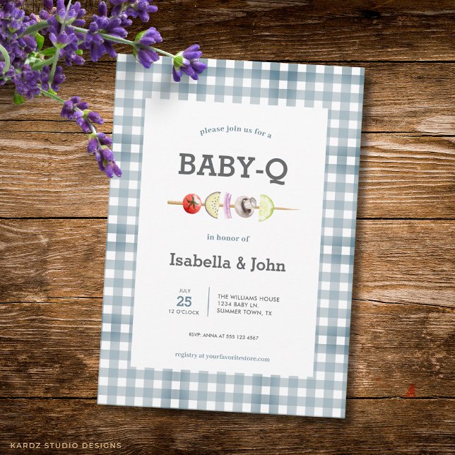 Invitación Blue Gingham Barbecue Baby Shower Invitation (Front of the invitation is shown in 5x7-inch. Choose size, paper, and corner style.)