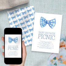 Blue Gingham Bow Tie Baby Shower Picnic