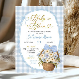 Invitación Blue Gingham Coquette Baby in Bloom Baby Shower