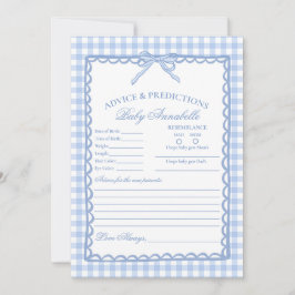 Invitación Blue Gingham Coquette Bow Advice for Baby Card